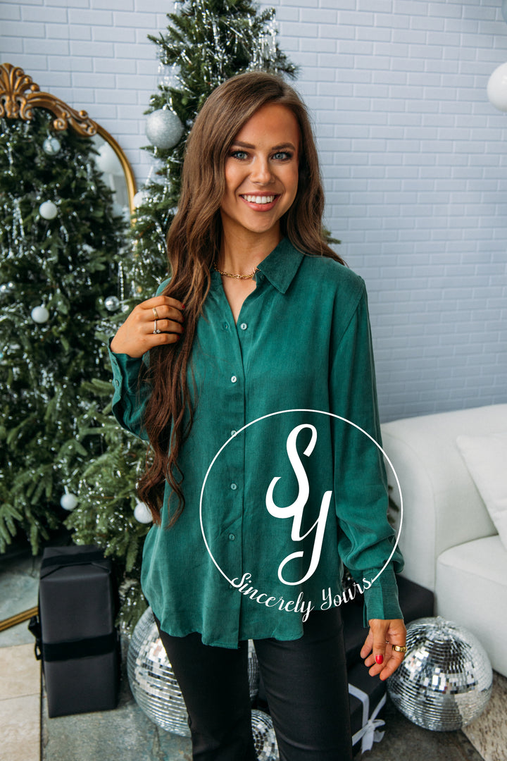 Dear John: Bridie Button Down Long Sleeve Top -Deep Emerald