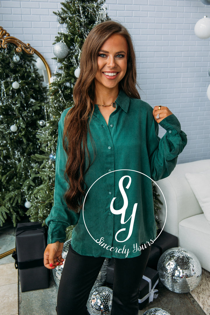 Dear John: Bridie Button Down Long Sleeve Top -Deep Emerald