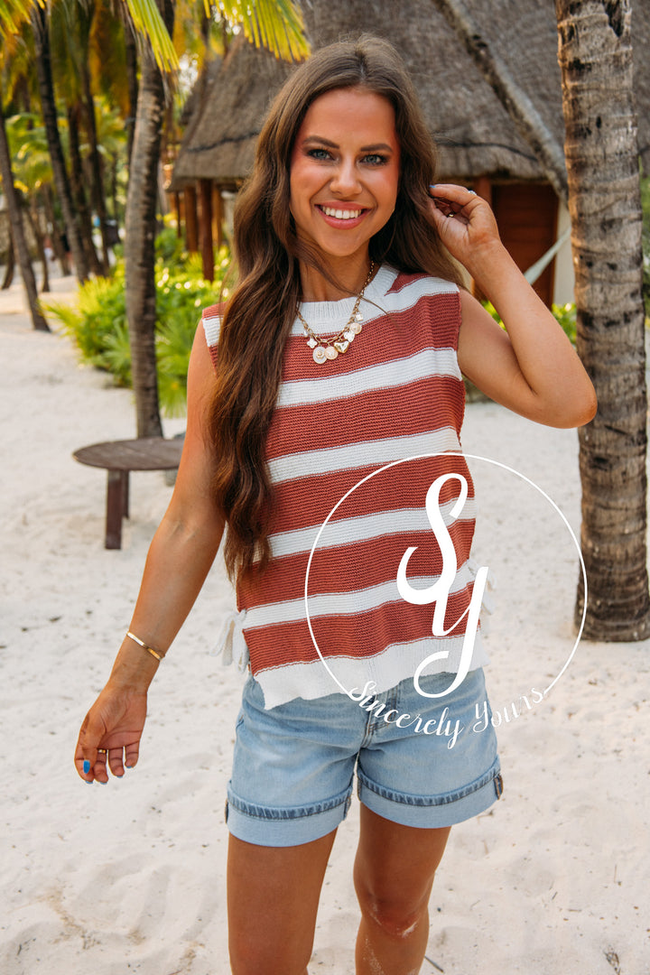 Mae Striped Tie Sweater- Multi Stripe