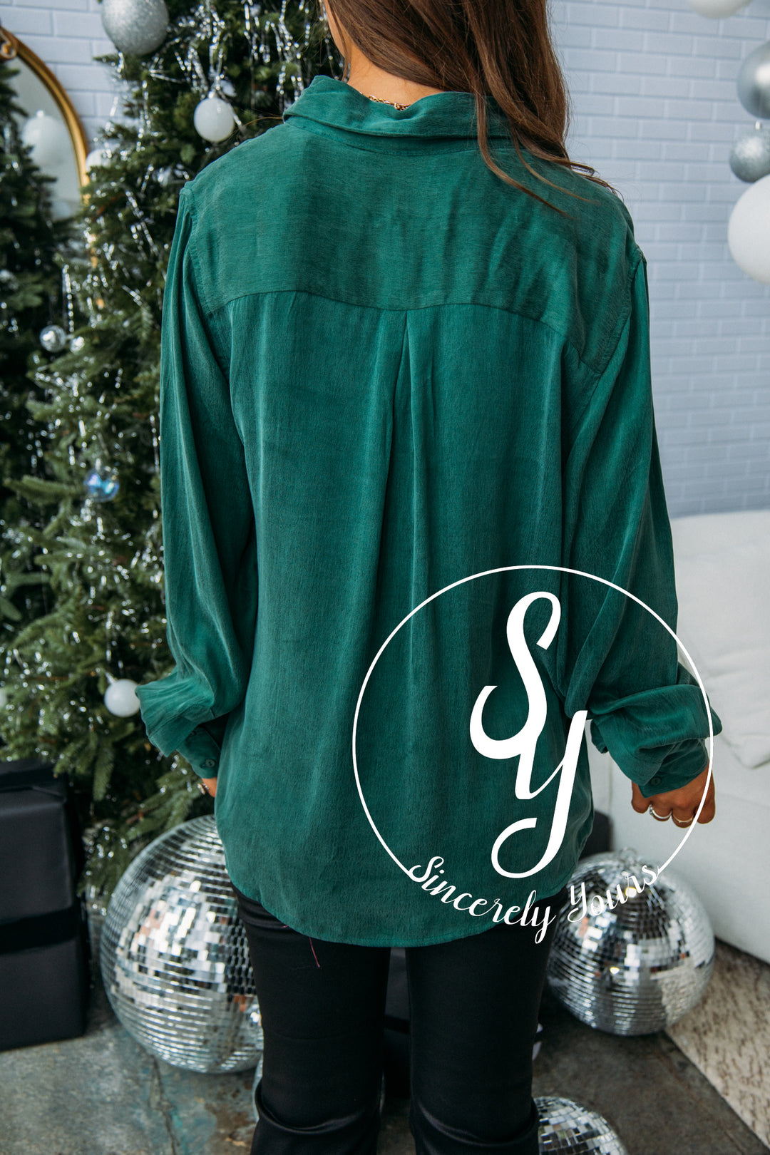 Dear John: Bridie Button Down Long Sleeve Top -Deep Emerald