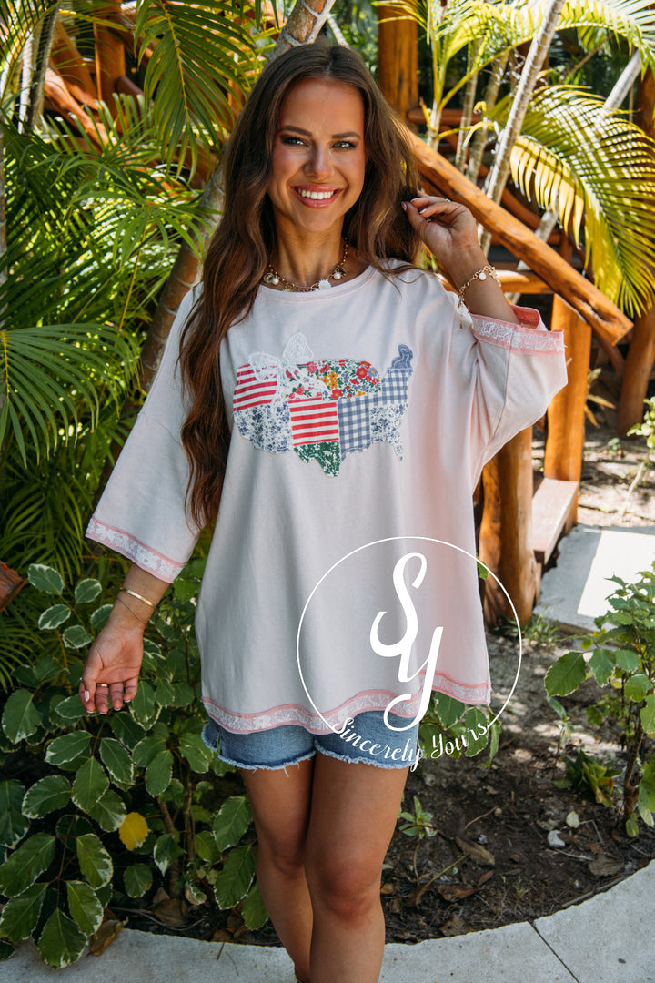 USA Patch Top- Blush
