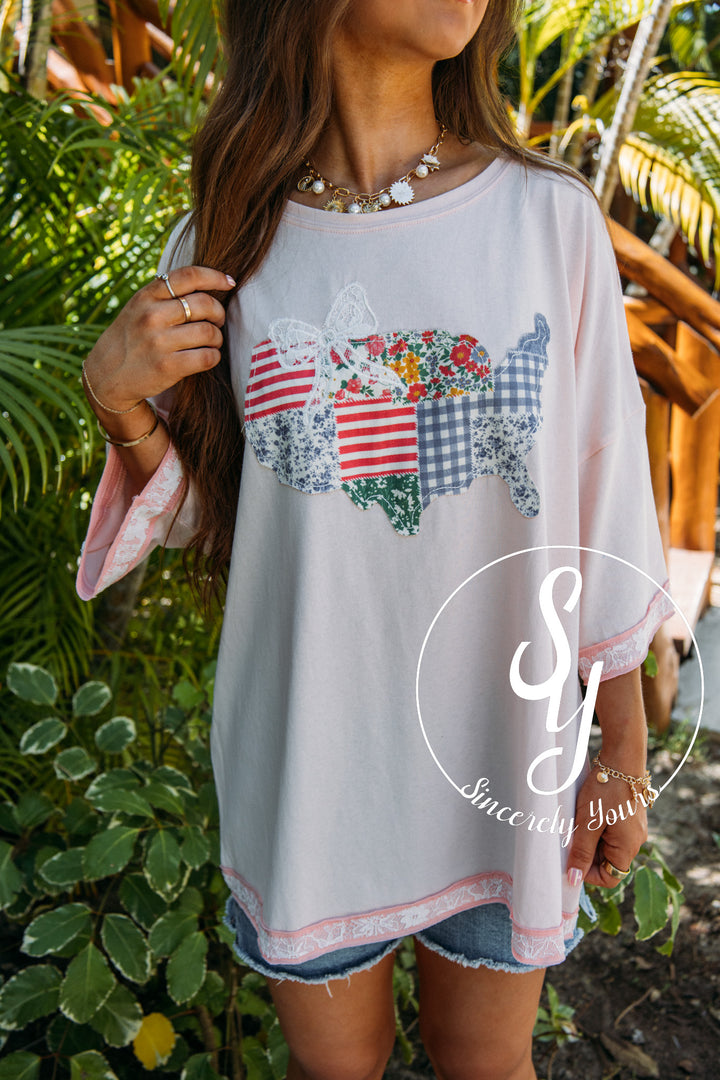 USA Patch Top- Blush