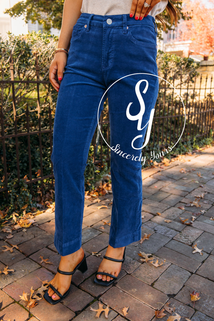 Dear John:  Jeanne Cropped Pants - Royal Blue Corduroy