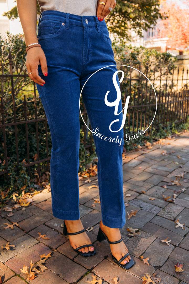 Dear John:  Jeanne Cropped Pants - Royal Blue Corduroy