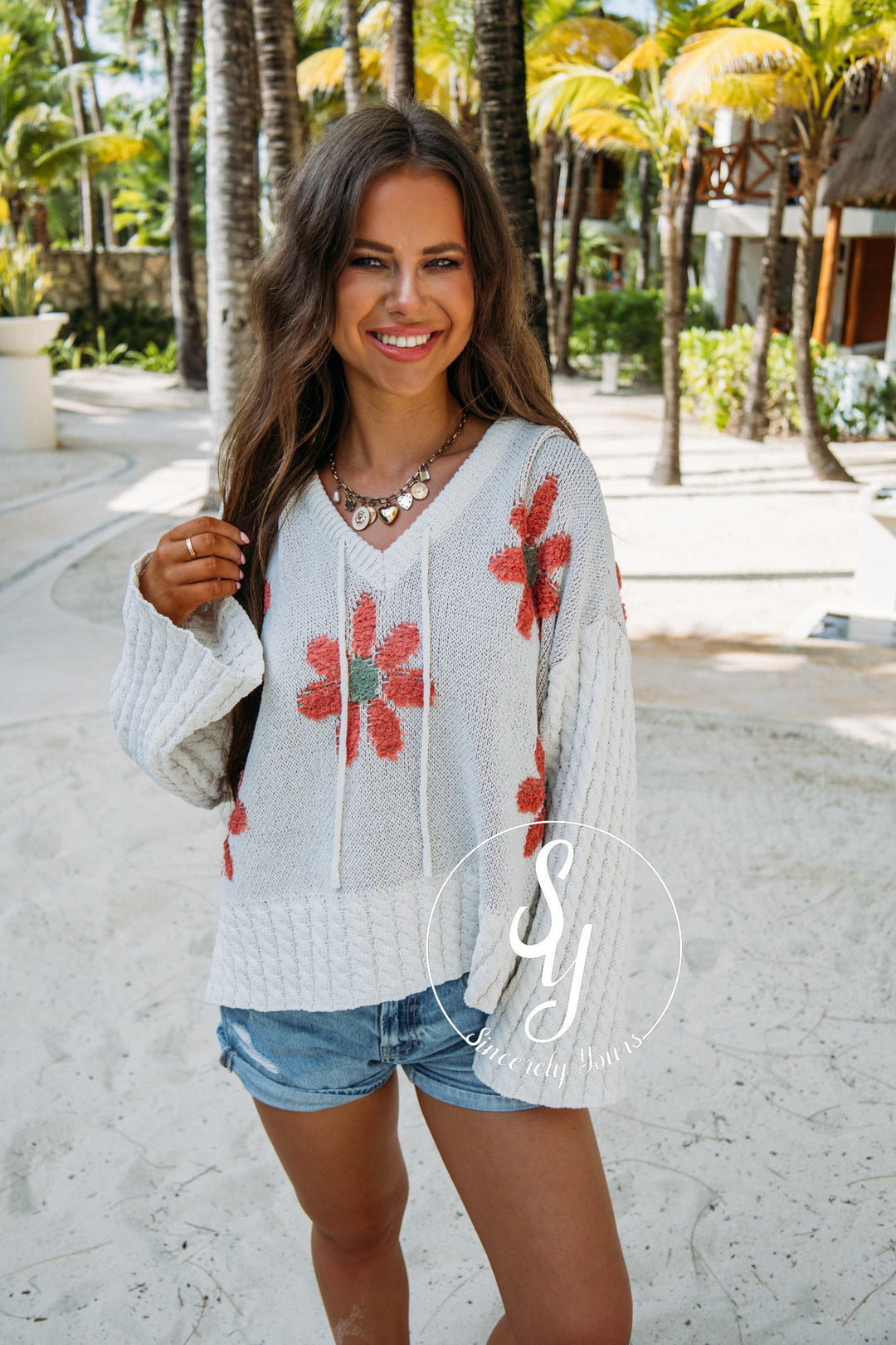 Blooming Escape Sweater - Ivory/Grey
