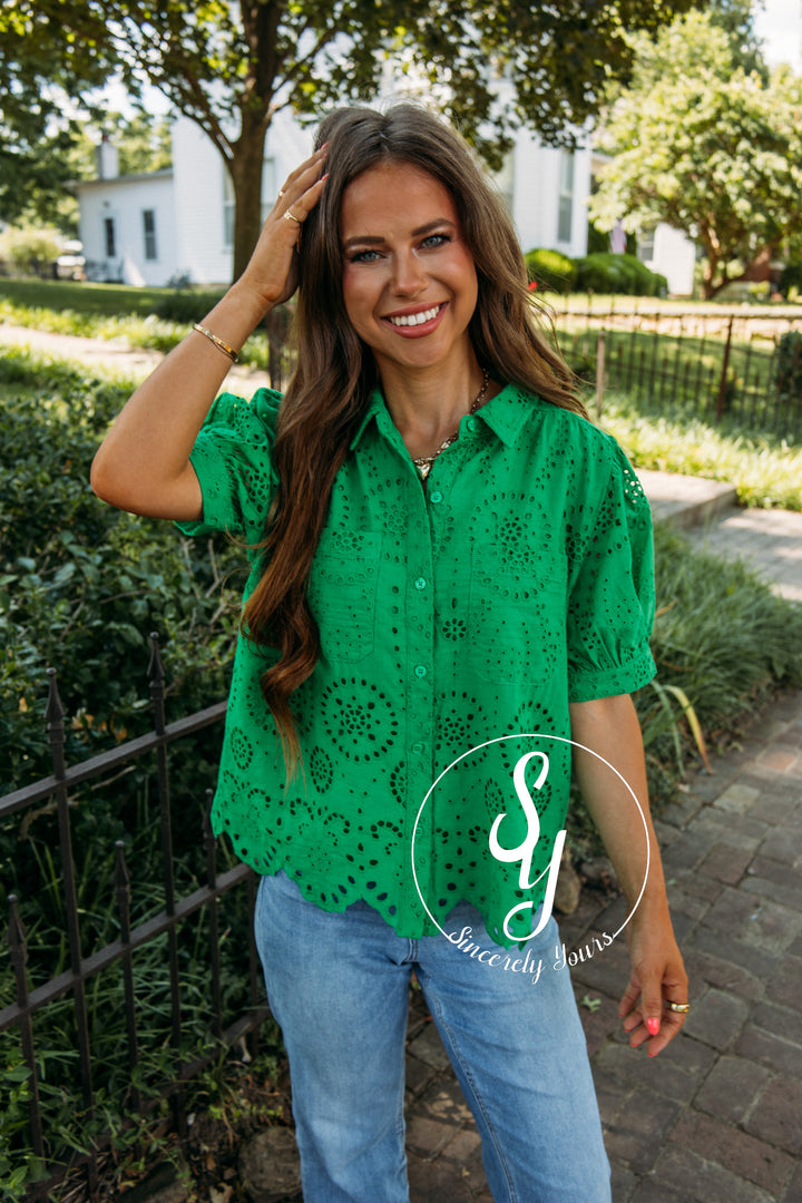 Wildflower At Heart Blouse- Kelly Green