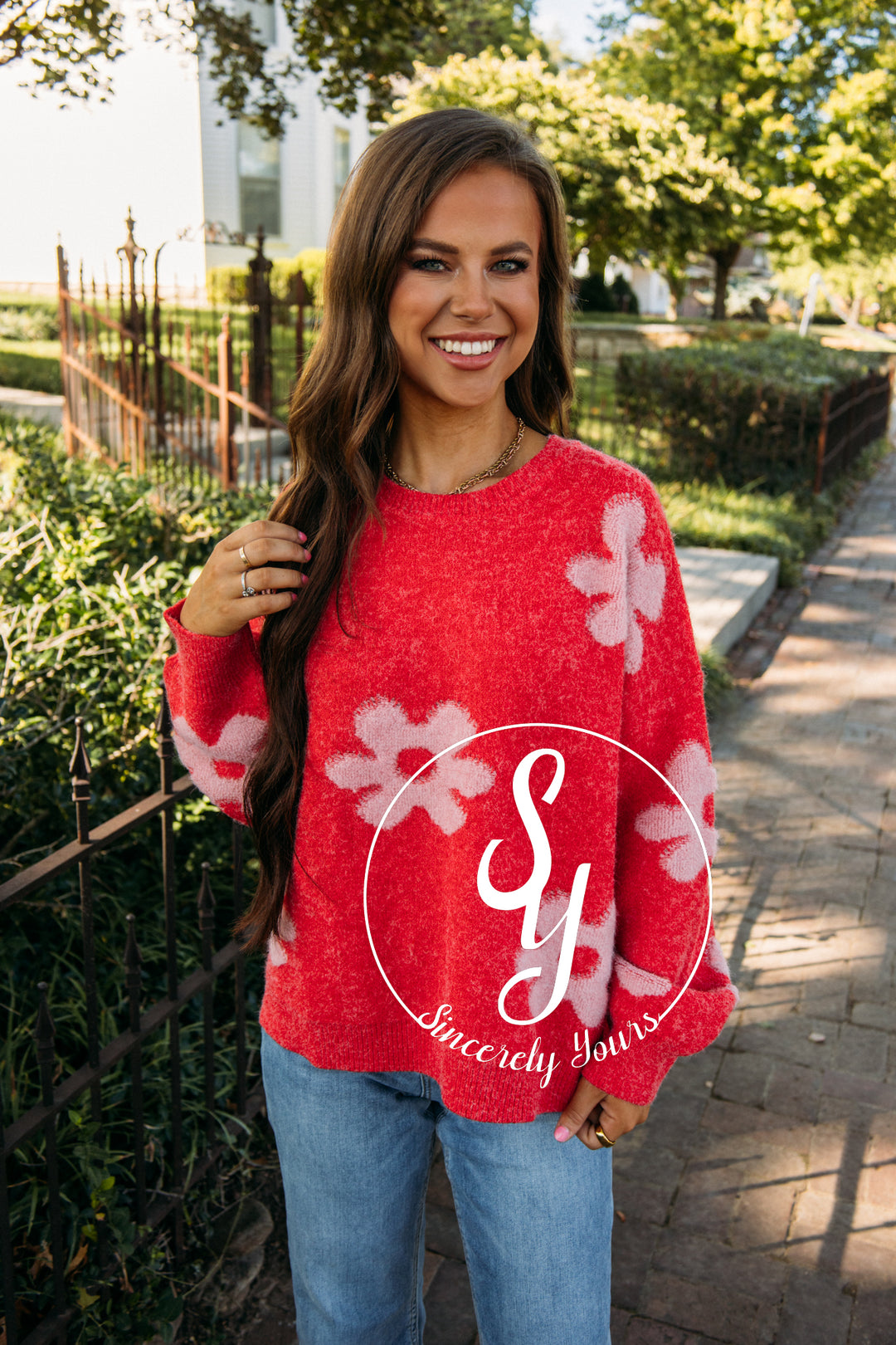 Fan Of Floral Sweater- Red