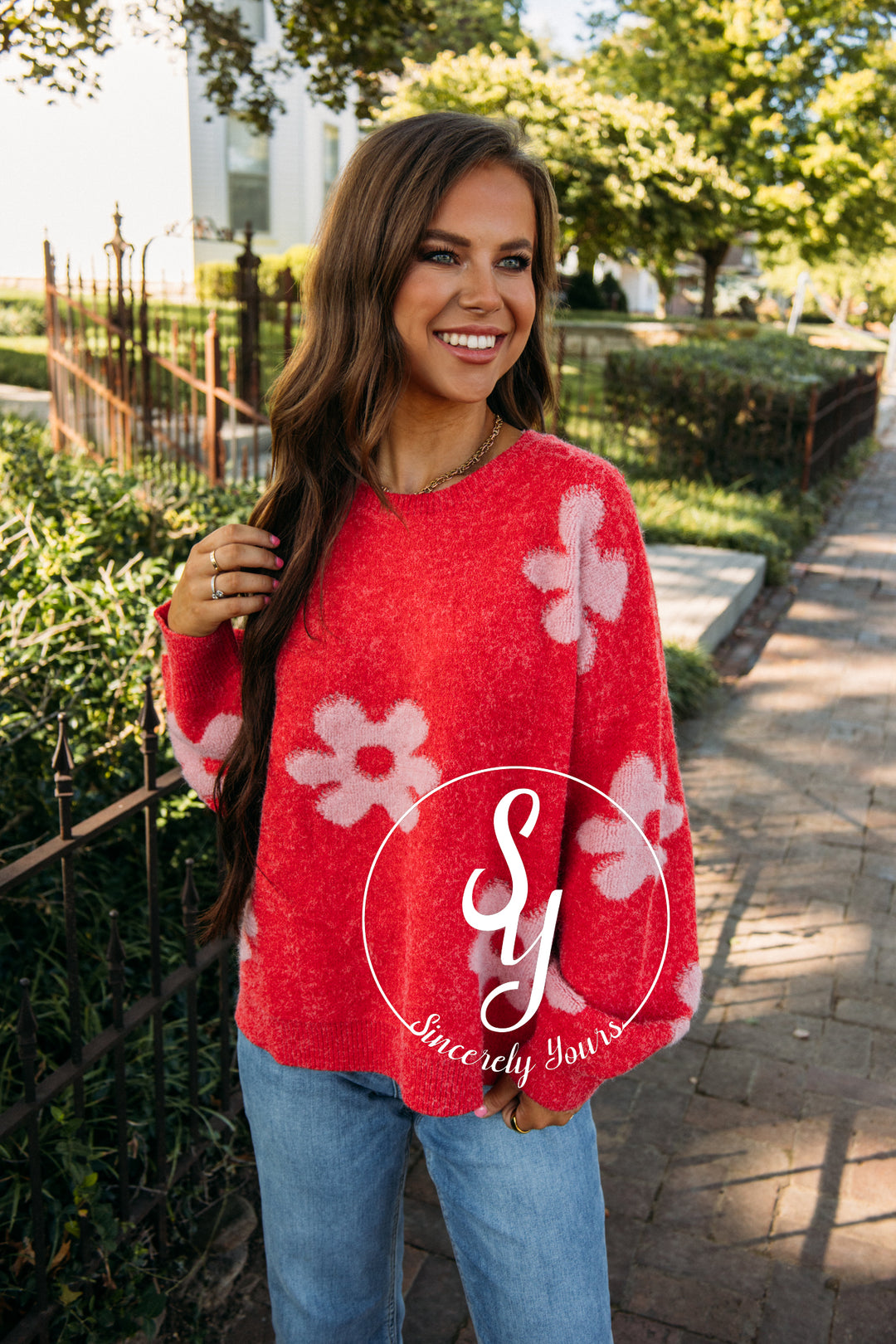 Fan Of Floral Sweater- Red