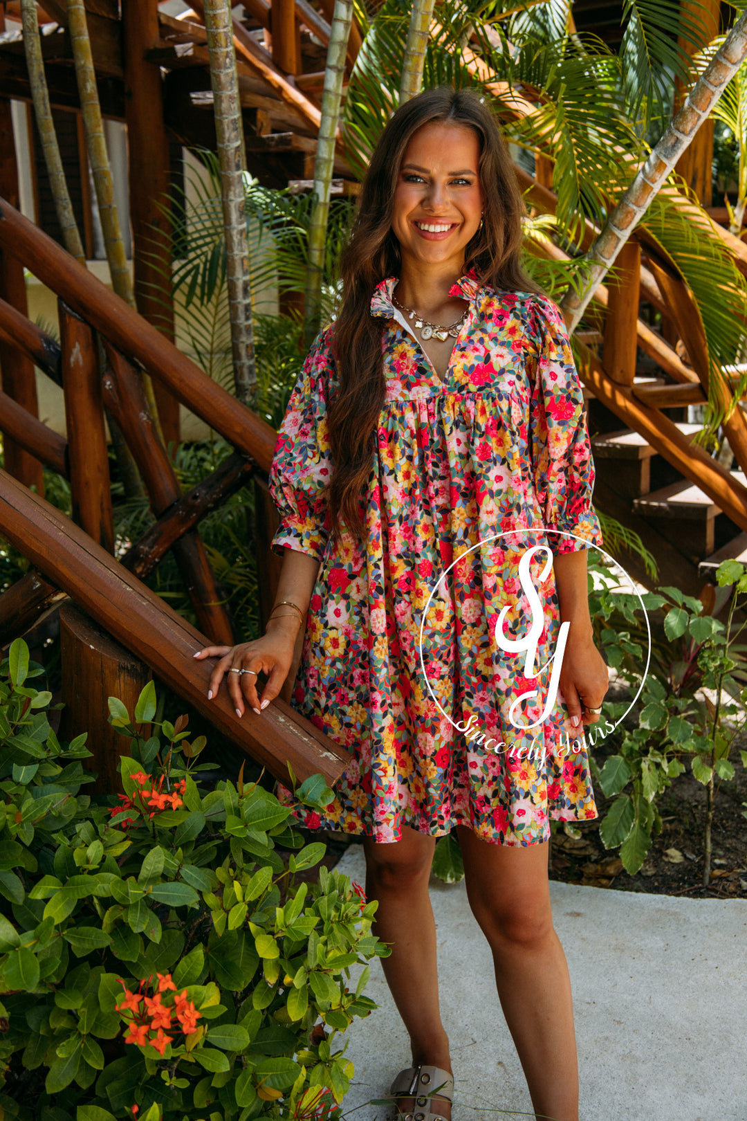 Tropical Blooms Dress- Pink Multi