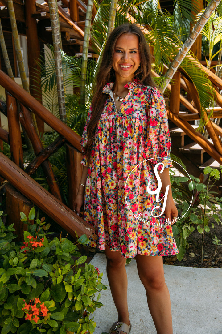 Tropical Blooms Dress- Pink Multi