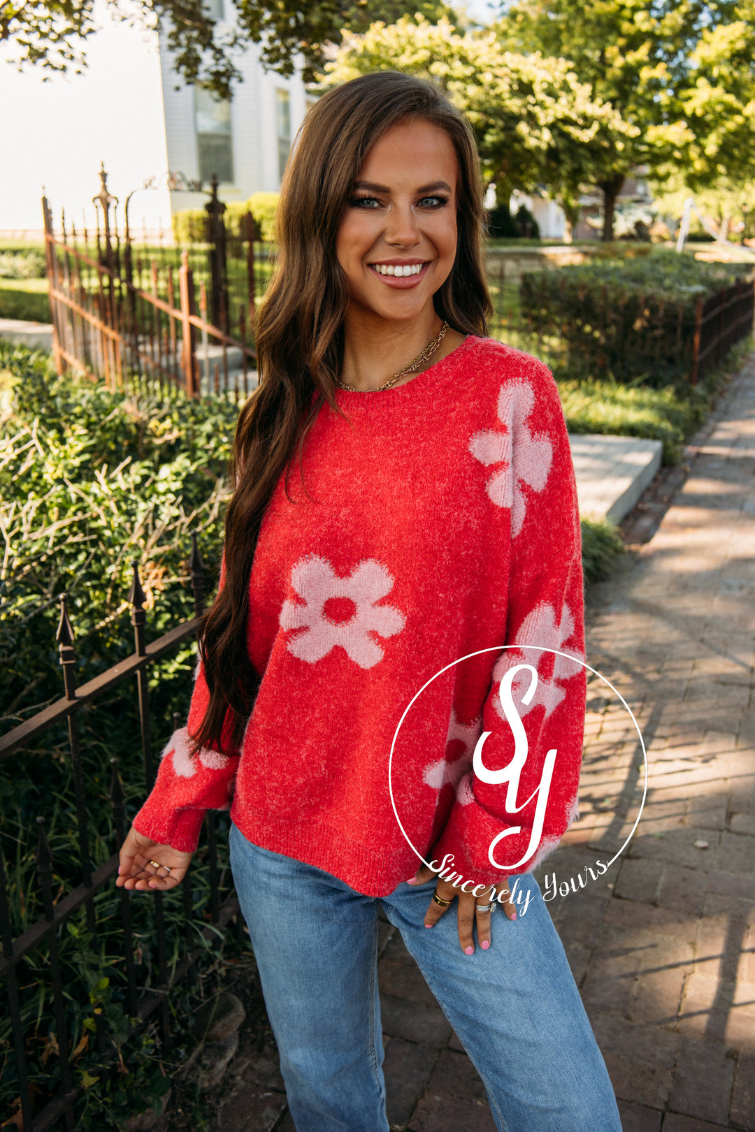 Fan Of Floral Sweater- Red