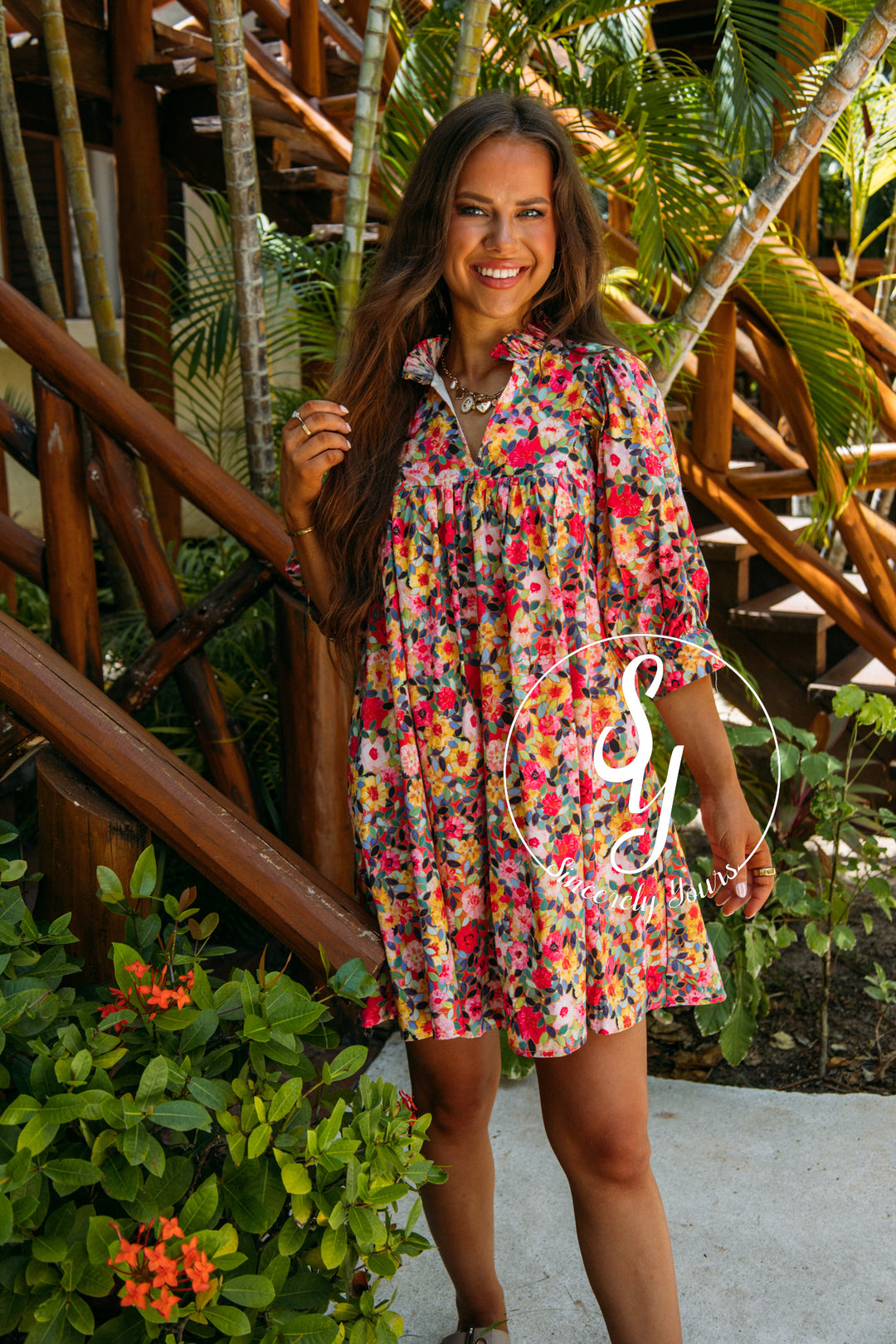 Tropical Blooms Dress- Pink Multi