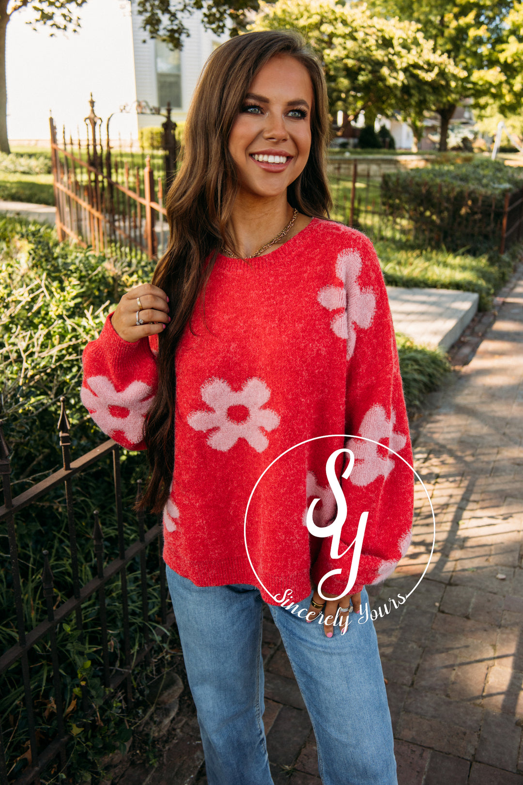 Fan Of Floral Sweater- Red