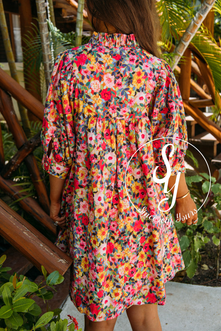 Tropical Blooms Dress- Pink Multi