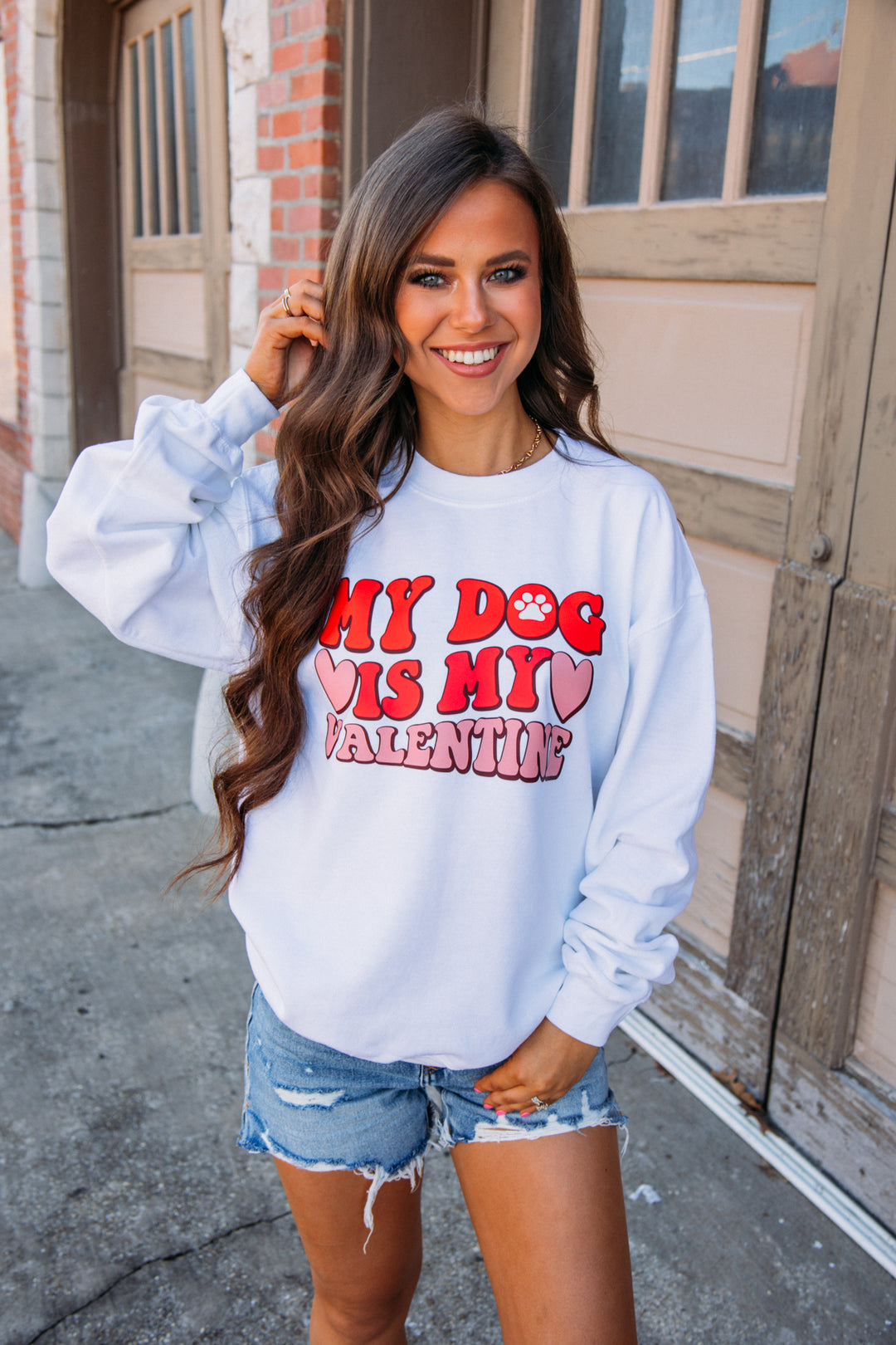 My Dog Is My Valentine Crewneck -White