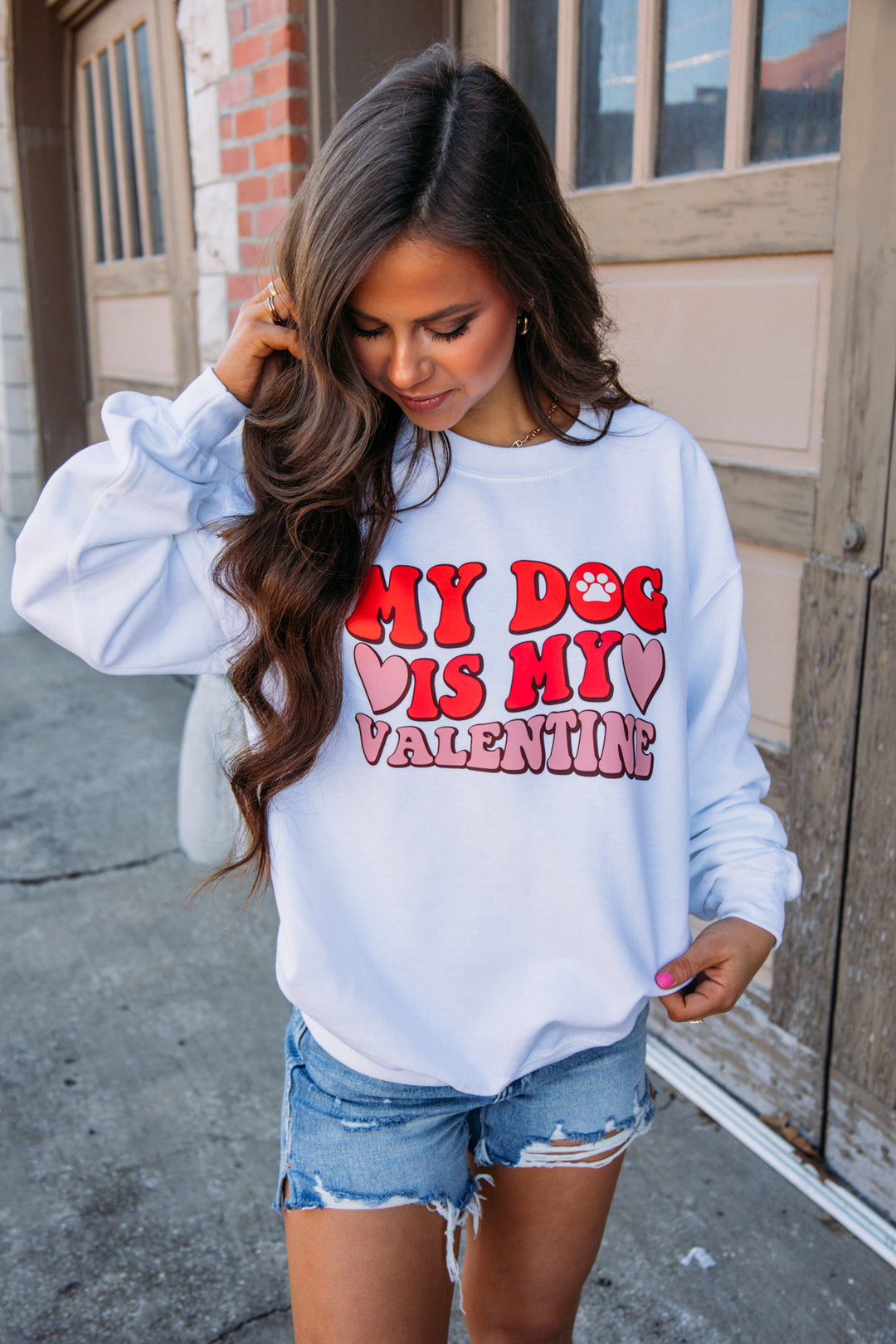 My Dog Is My Valentine Crewneck -White