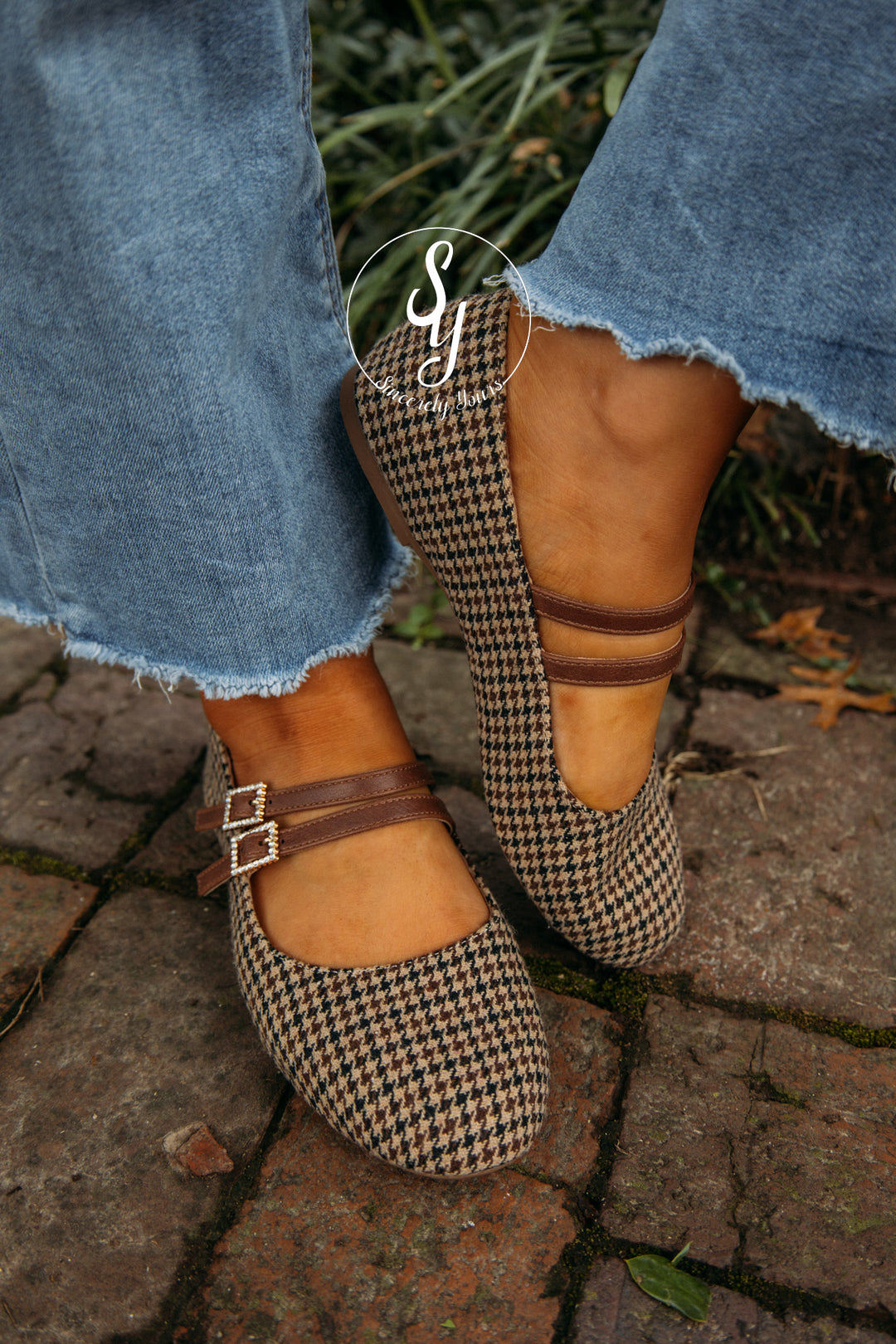 Logan Houndstooth Flat - Black Tan Houndstooth