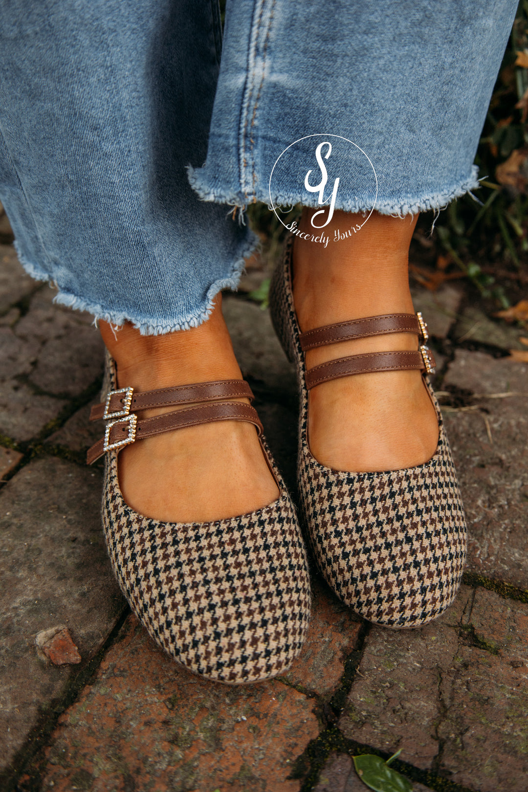 Logan Houndstooth Flat - Black Tan Houndstooth