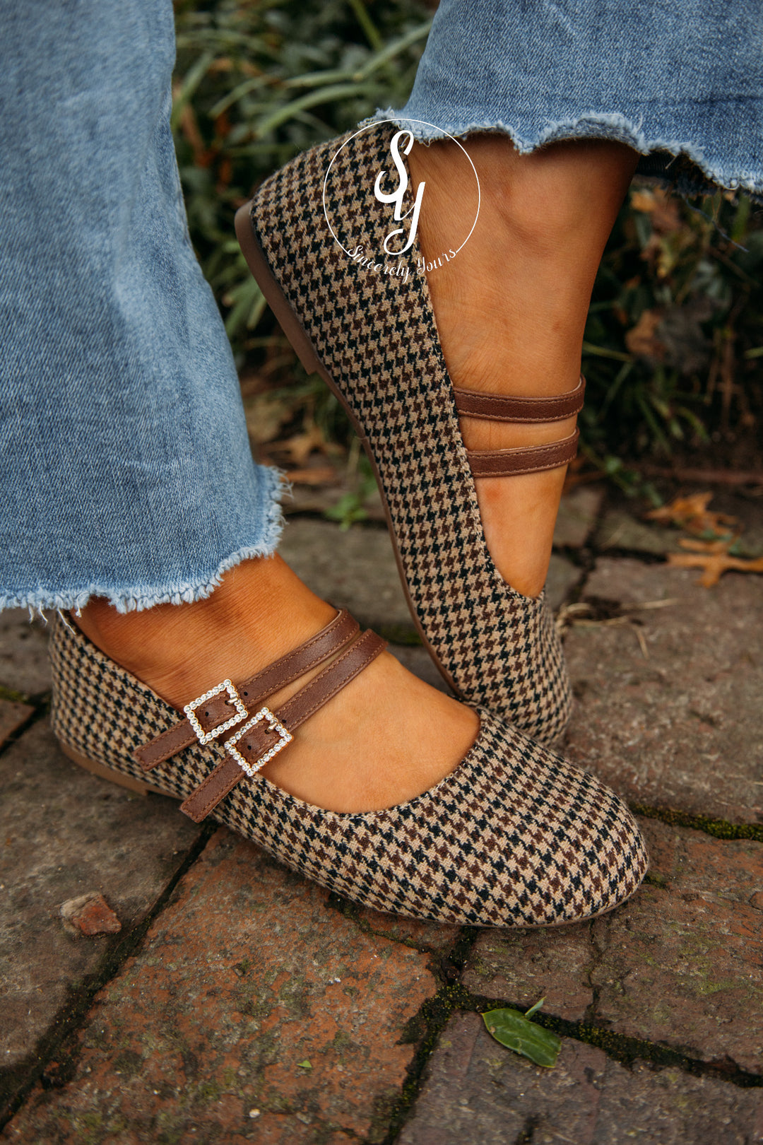 Logan Houndstooth Flat - Black Tan Houndstooth