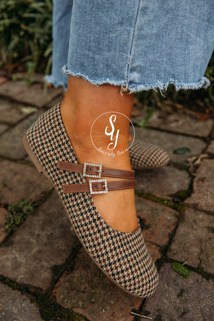 Logan Houndstooth Flat - Black Tan Houndstooth