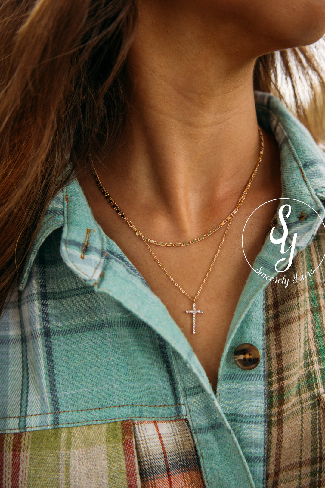 Layered Cross Necklace - Gold