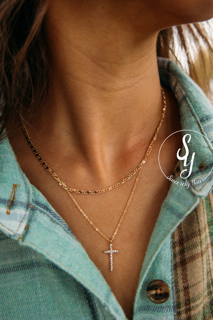 Layered Cross Necklace - Gold
