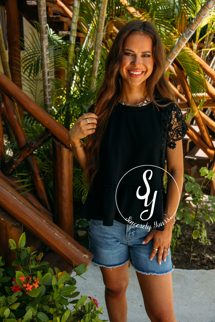 Living The Lace Life Top- Black