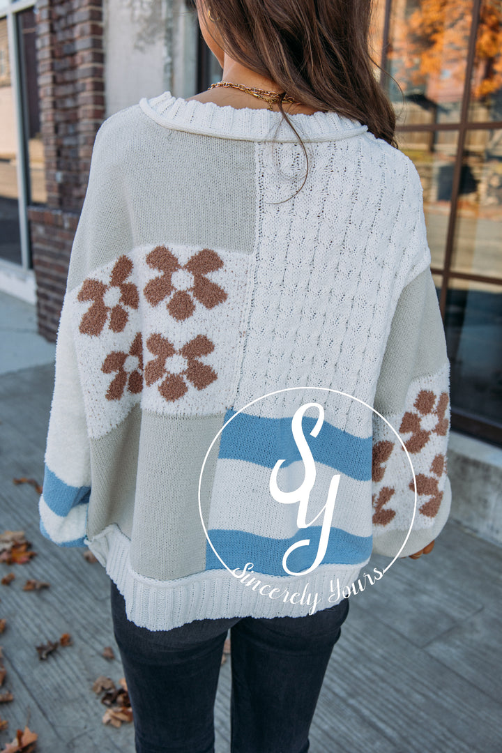 Plot Twist Sweater- Cream Multi