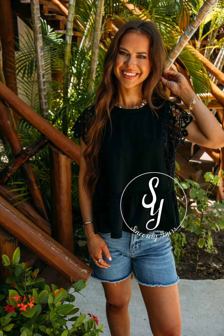Living The Lace Life Top- Black