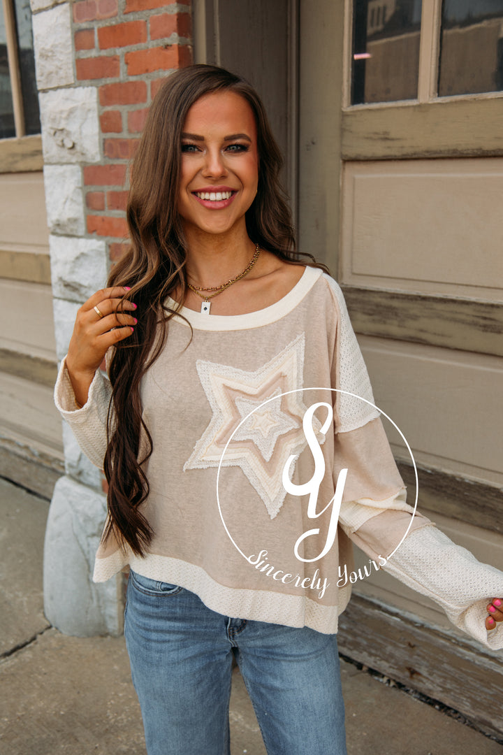 Fallin Stars Top- Beige Multi