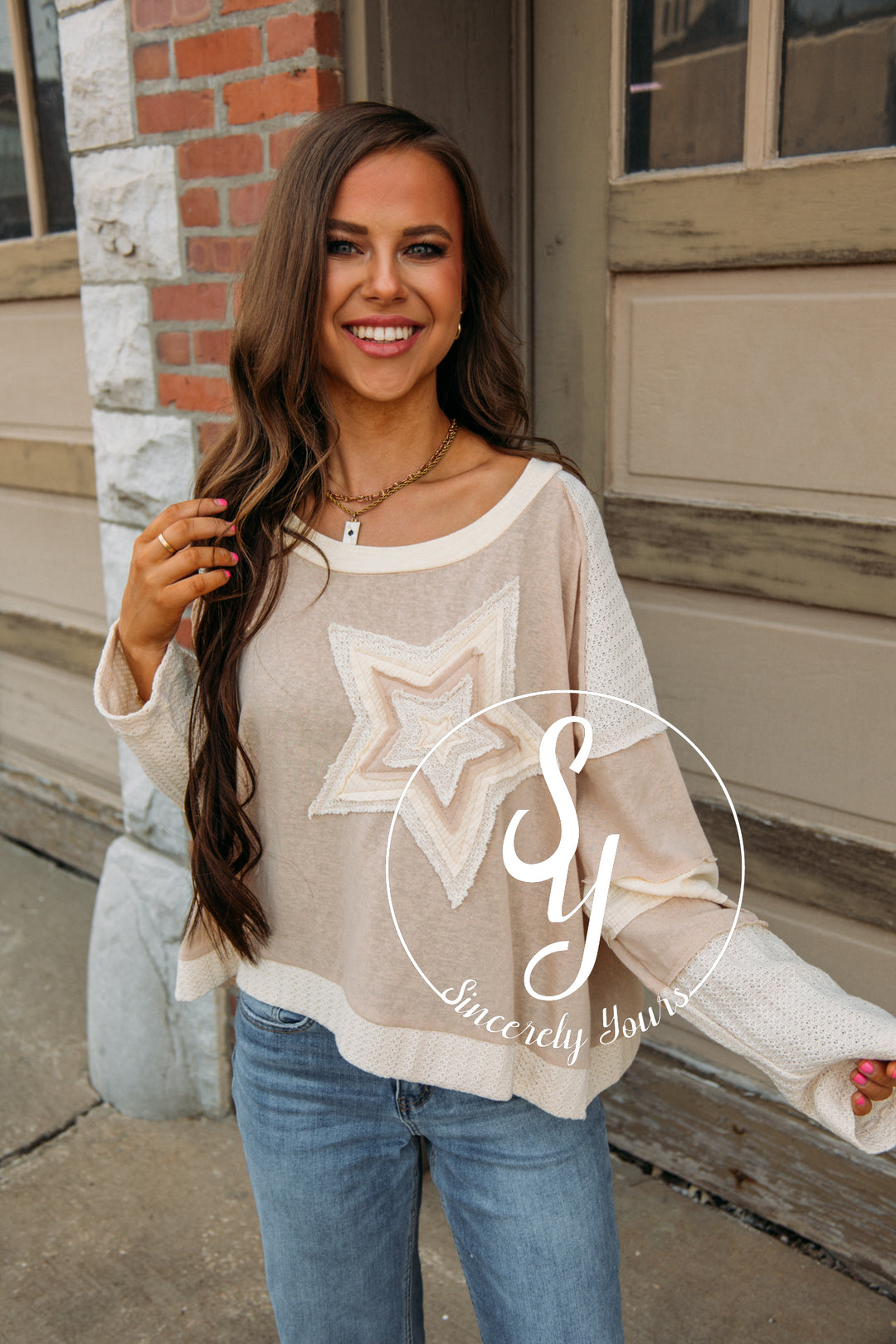 Fallin Stars Top- Beige Multi