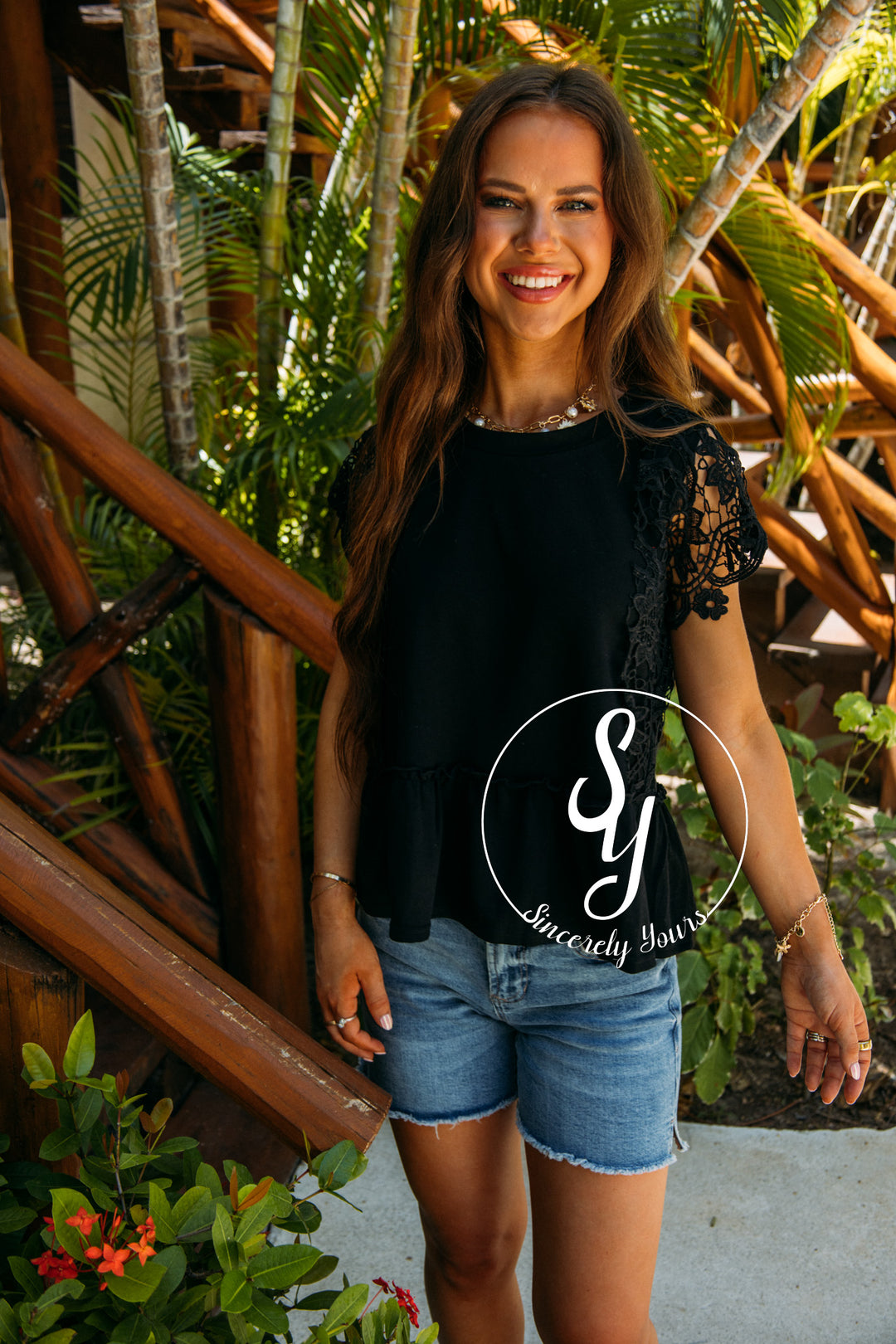 Living The Lace Life Top- Black