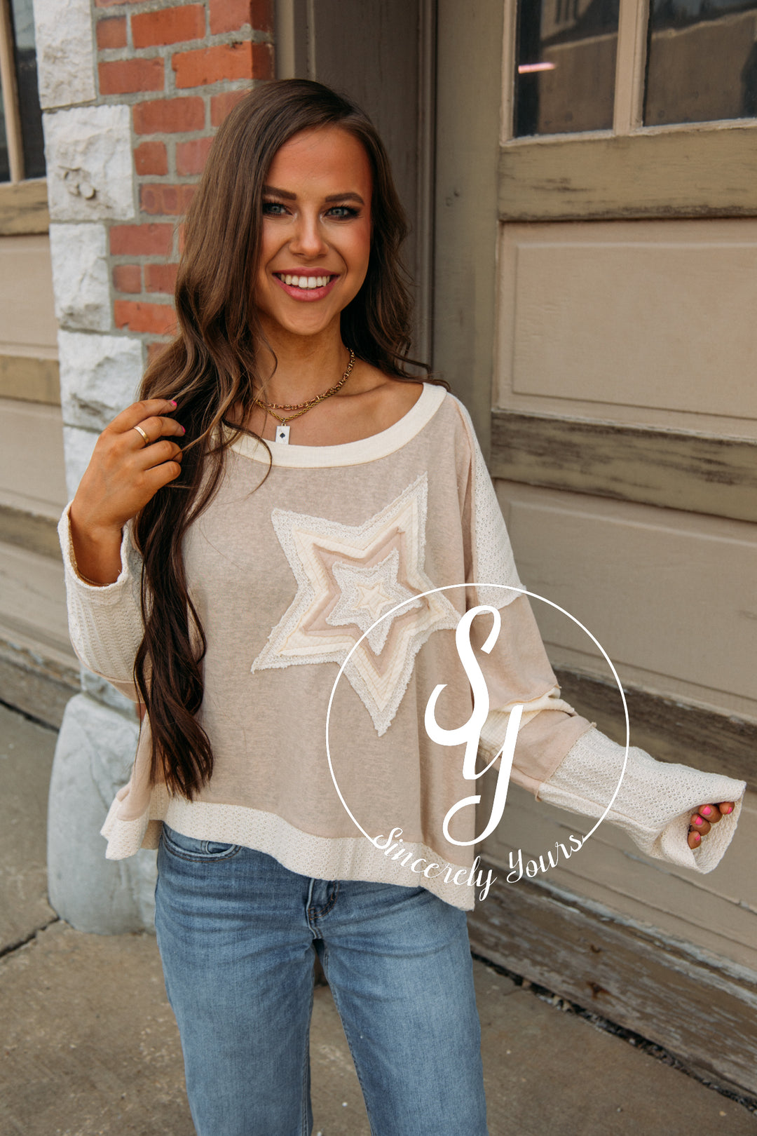 Fallin Stars Top- Beige Multi