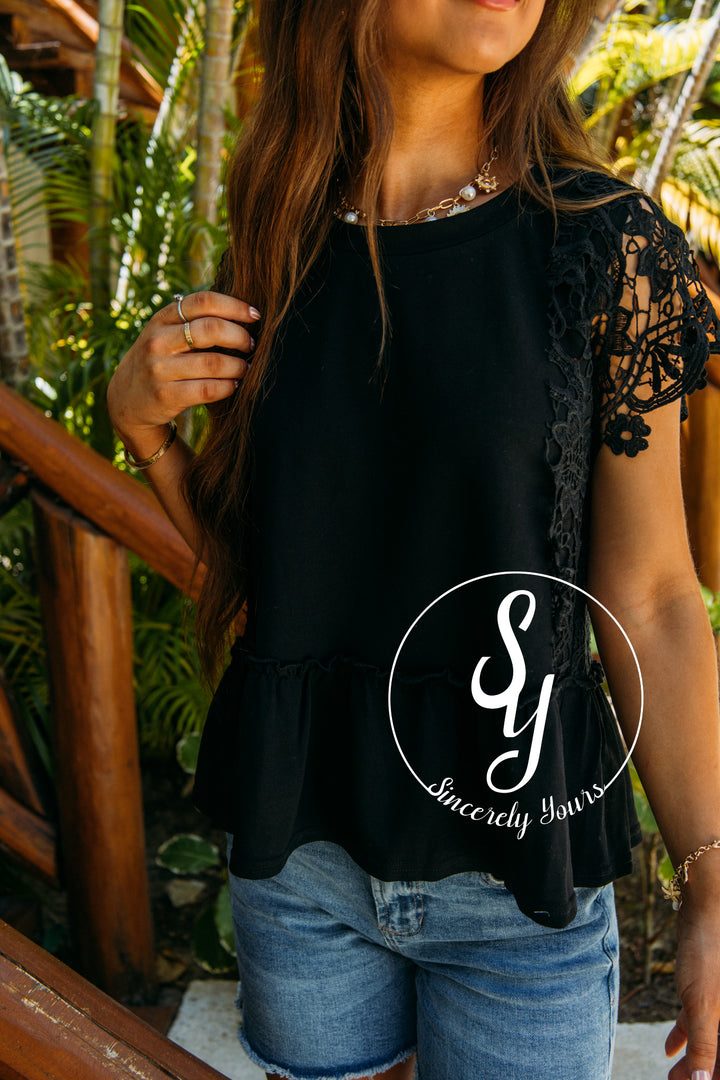 Living The Lace Life Top- Black