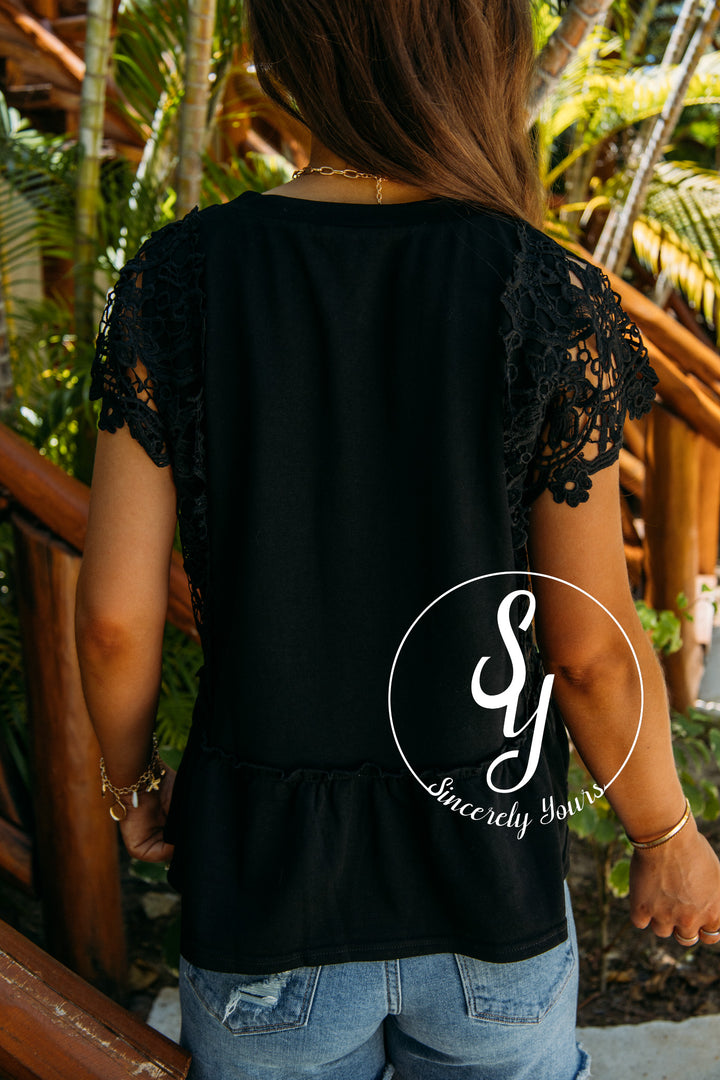 Living The Lace Life Top- Black