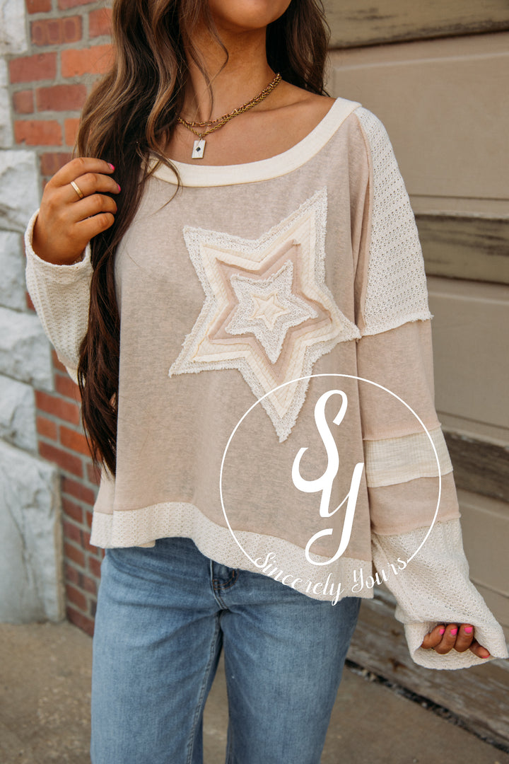 Fallin Stars Top- Beige Multi