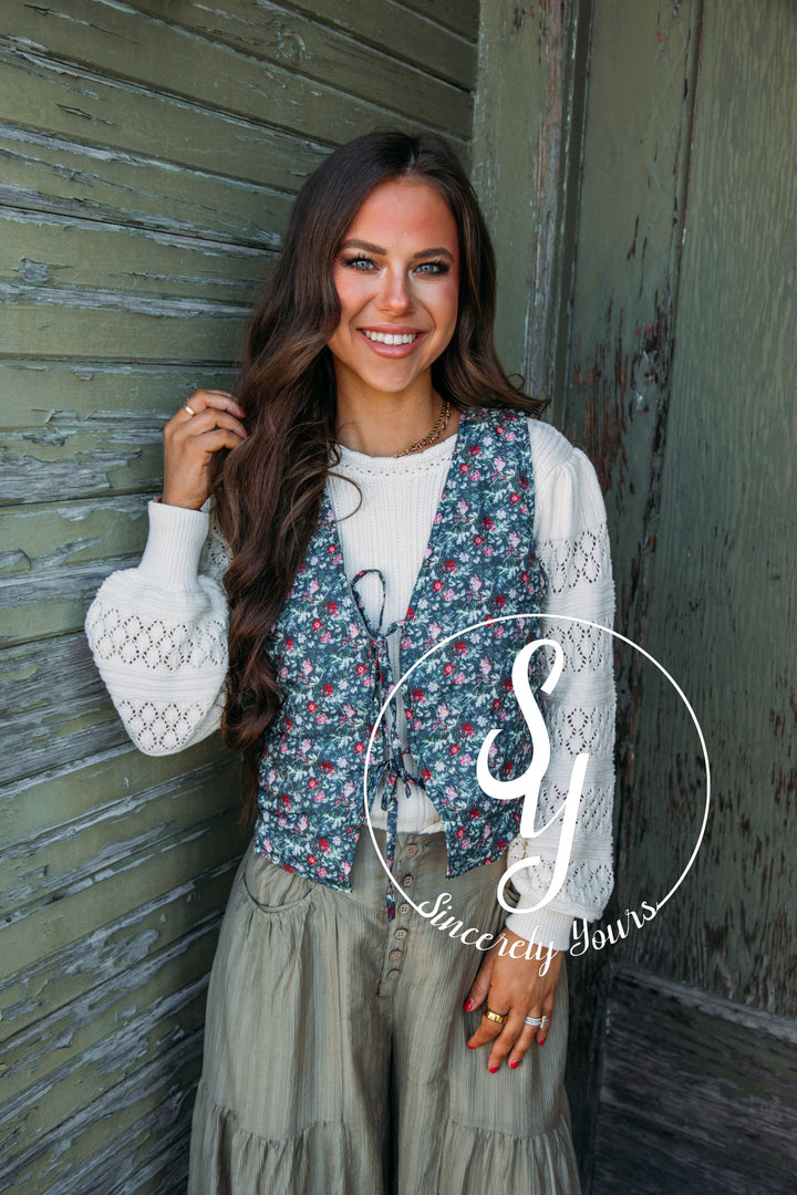 Statement Floral Vest- Navy Multi