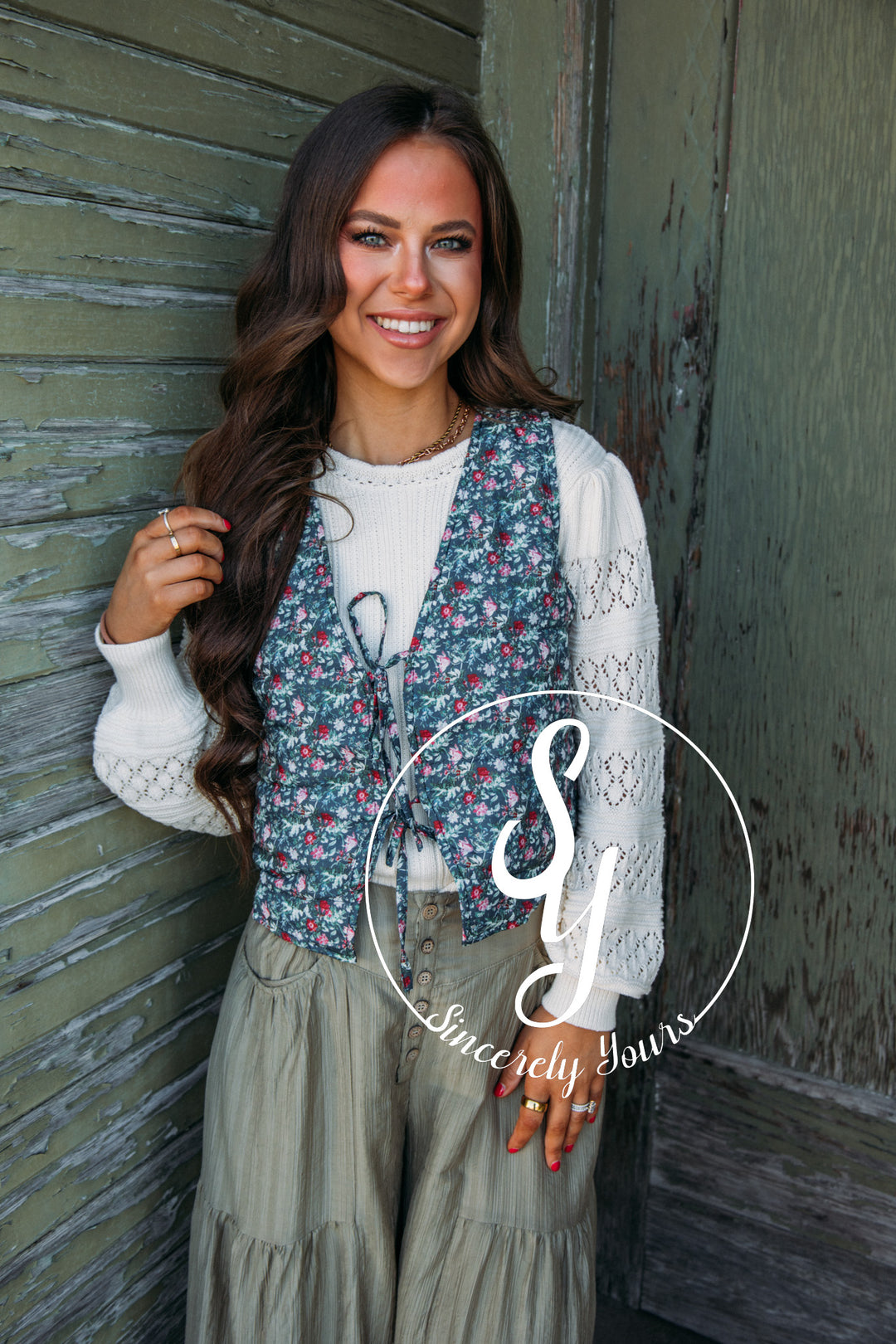 Statement Floral Vest- Navy Multi