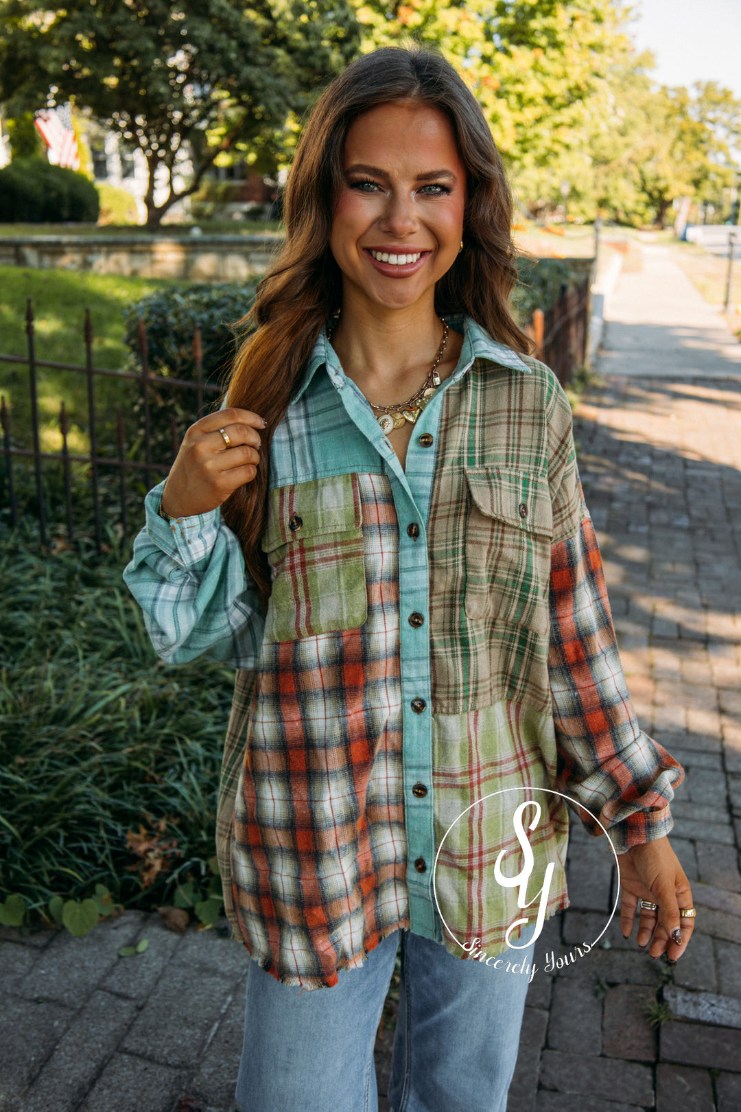 Feeling Plaid Top - Sage Combo