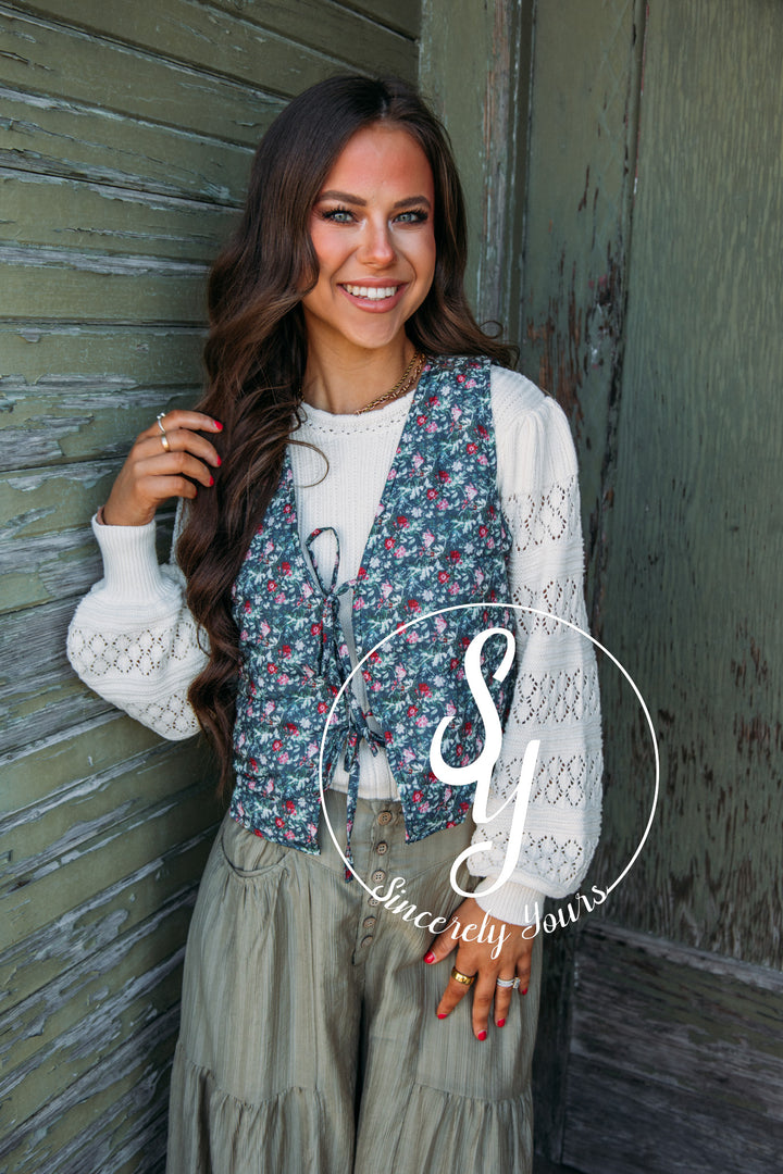 Statement Floral Vest- Navy Multi