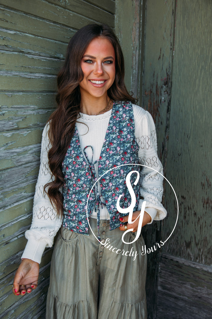 Statement Floral Vest- Navy Multi