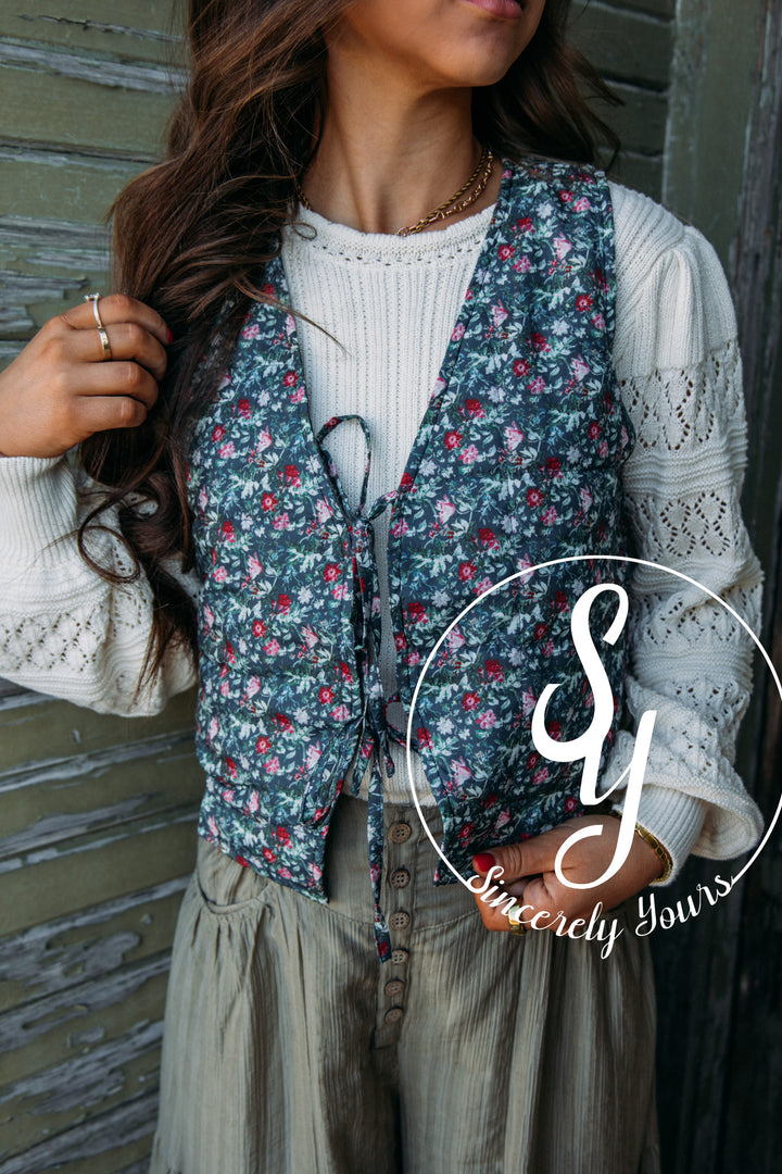 Statement Floral Vest- Navy Multi