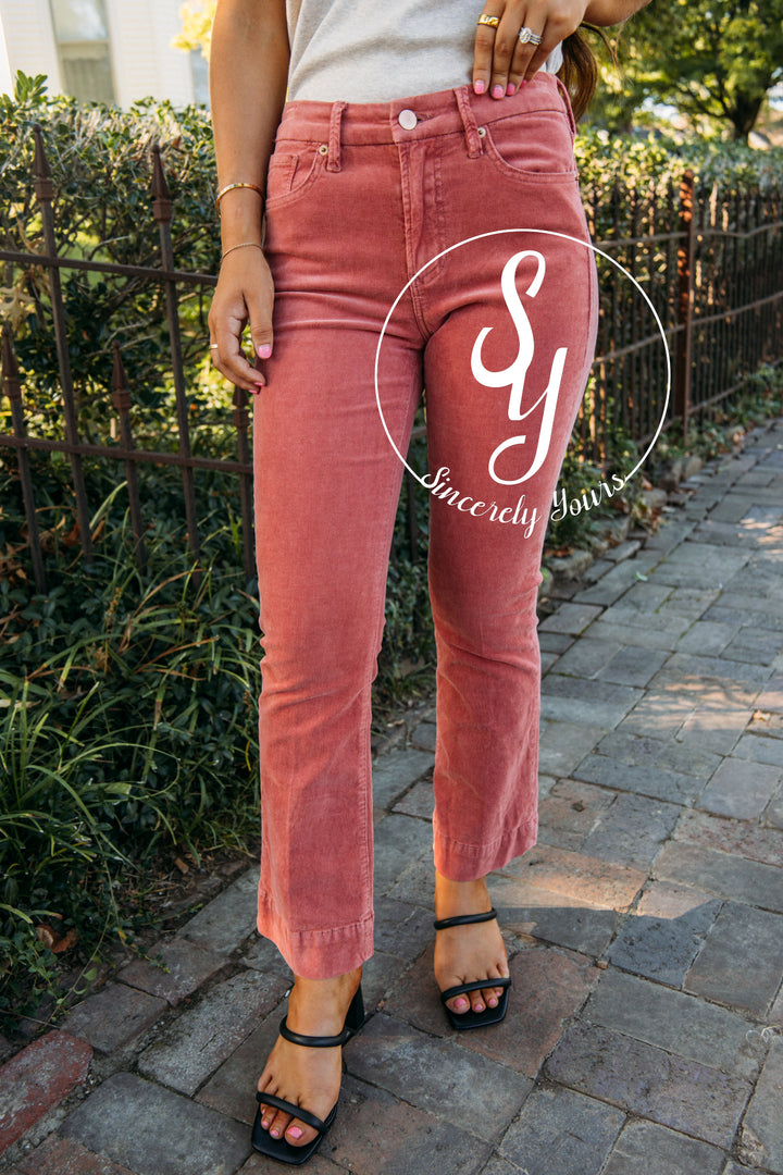 Dear John: Jeanne Super High Rise Cropped Flare Corduroy Pants- Cinnamon