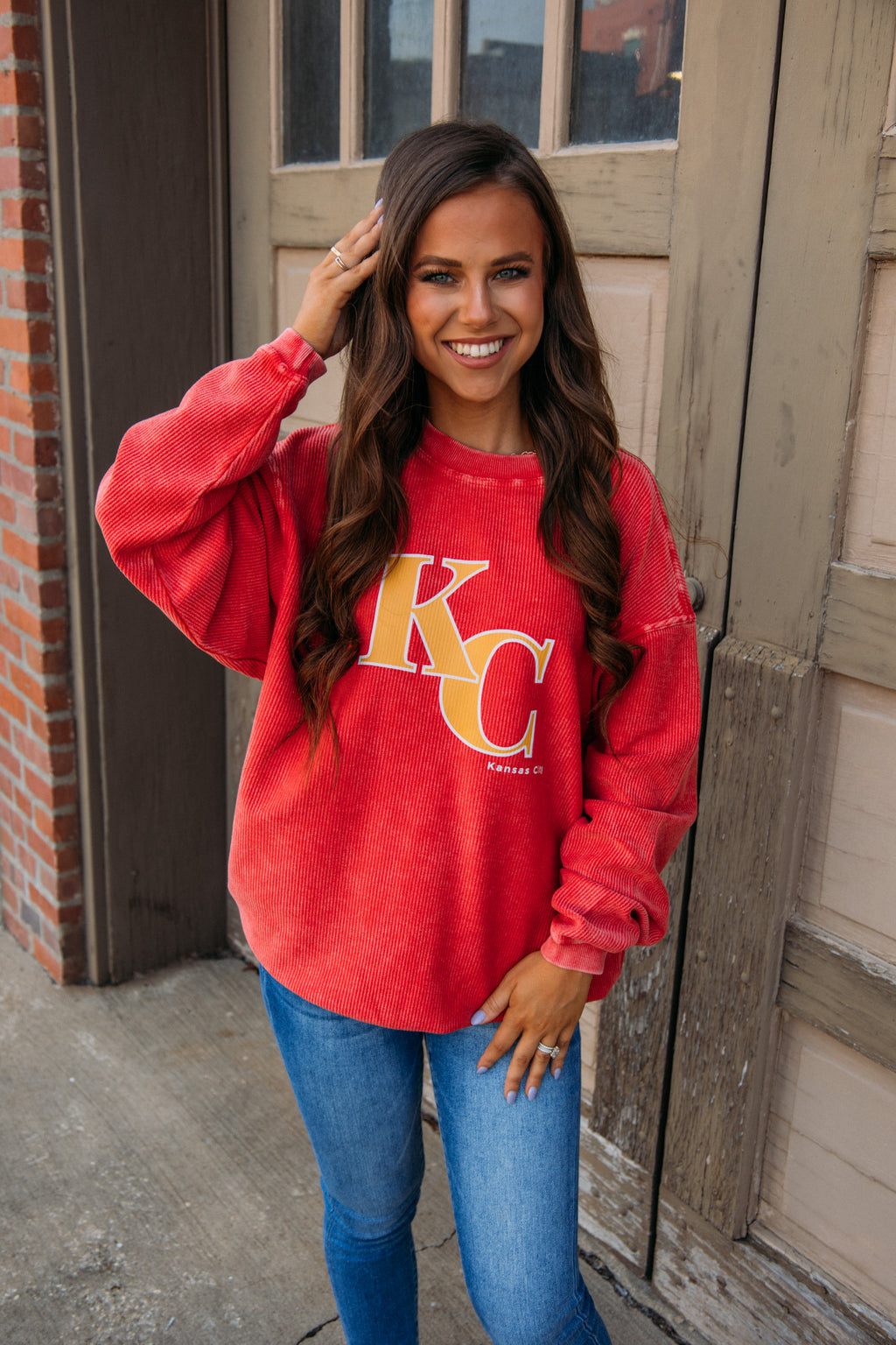 Kansas City Chiefs Womens Black Julie Comfy Cord Crew Sweatshirt