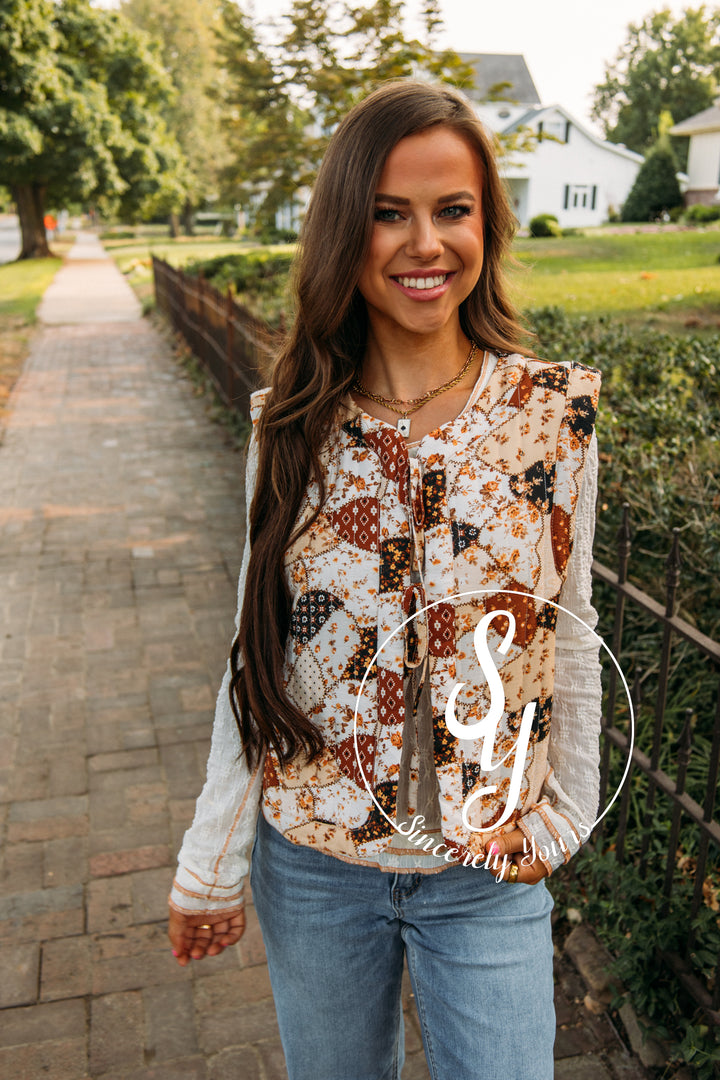 Meet Me By The Bonfire Vest-Brown Multi Patch