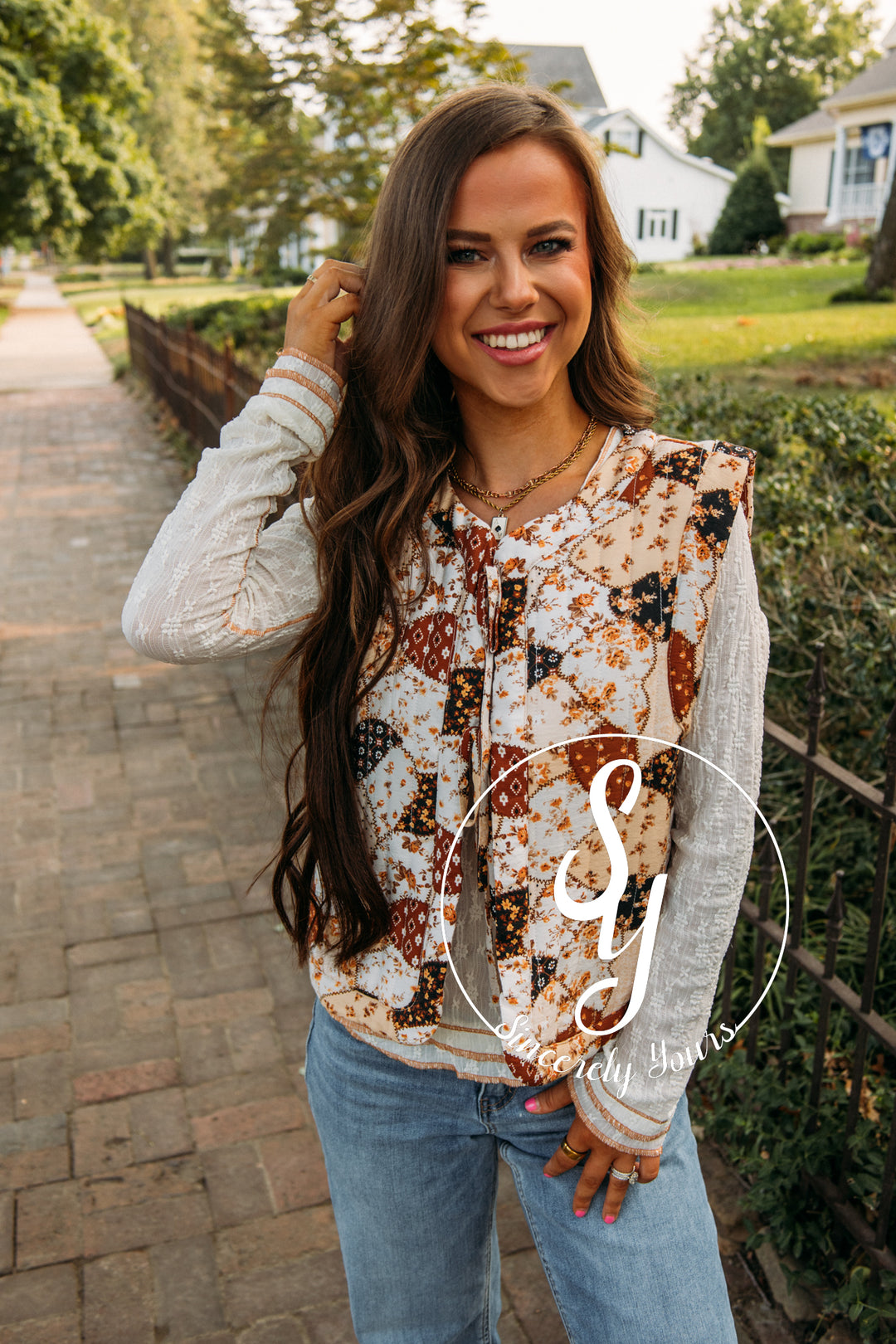 Meet Me By The Bonfire Vest-Brown Multi Patch