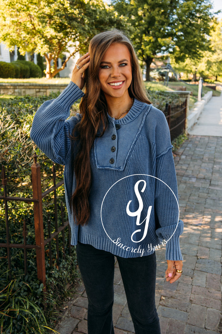 Cozy Cutie Sweater - Washed Blue