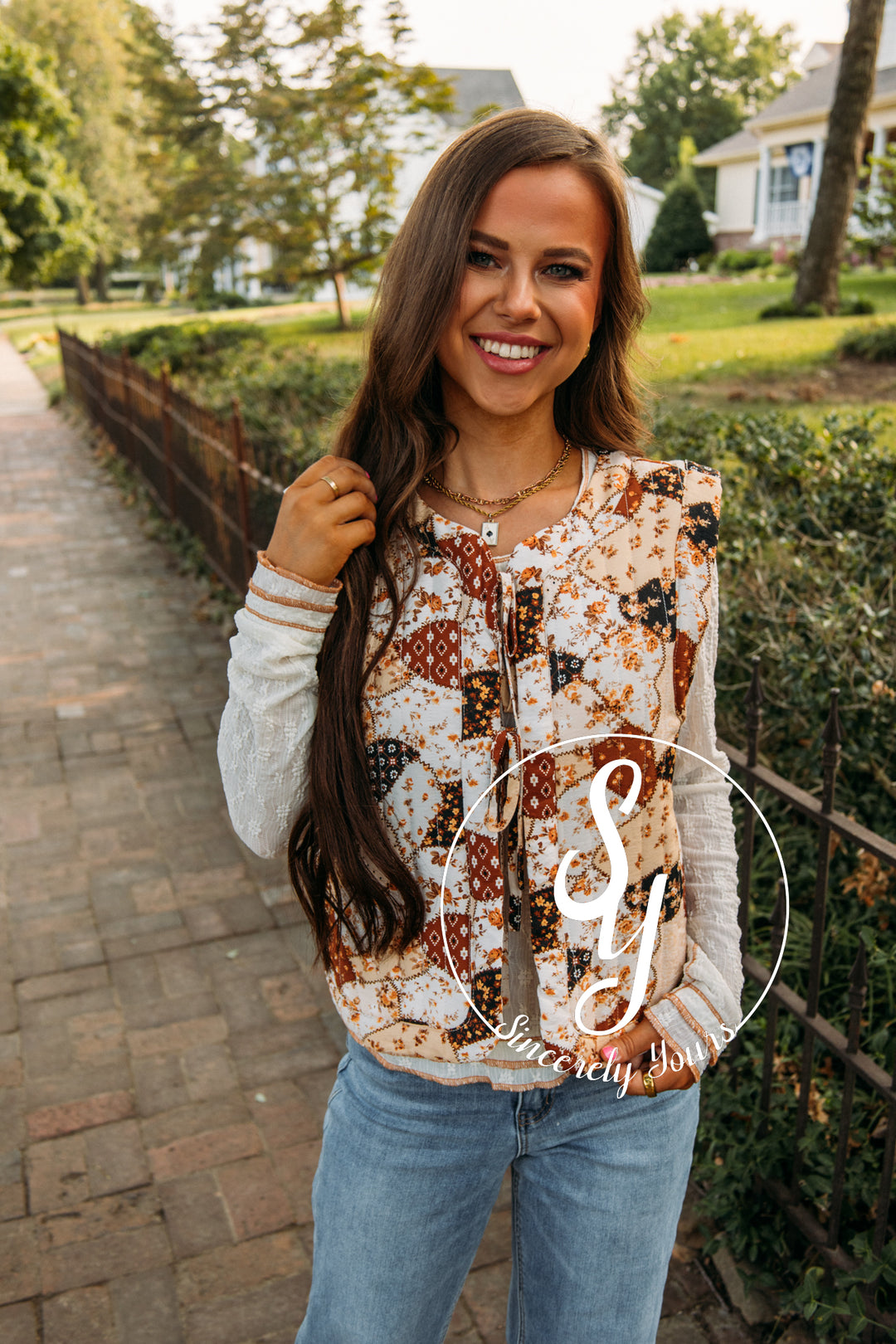 Meet Me By The Bonfire Vest-Brown Multi Patch