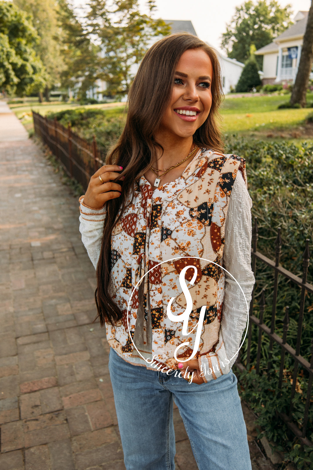 Meet Me By The Bonfire Vest-Brown Multi Patch