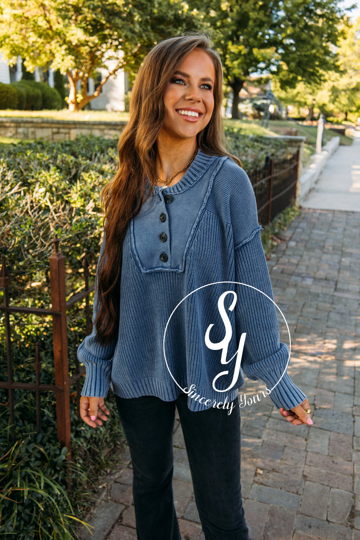 Cozy Cutie Sweater - Washed Blue